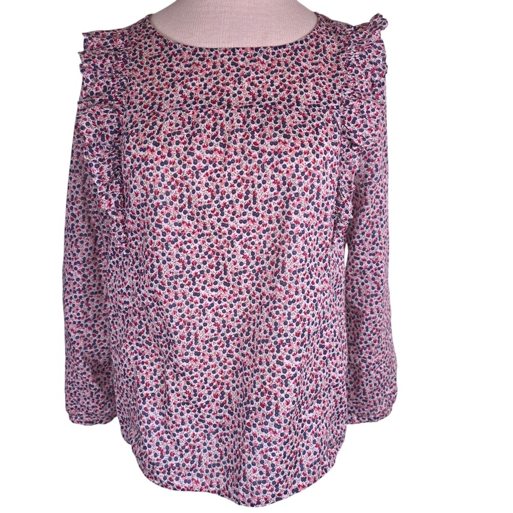 J.Crew Mercantile Floral Blouse Womens 8 Cotton Long Sleeve Ruffle Detail Preppy